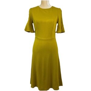 Boden Women's Alexis Fit and Flare Dress US Size 8 L Gold‎ Chartreuse Yellow